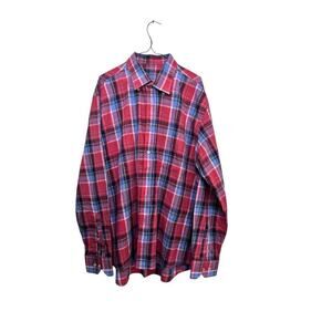 Alan Flusser Men's Multicolor 100% Cotton Plaid Print Button Down Shirt Size XL